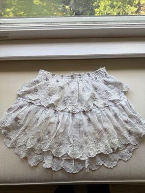 Love Shack Fancy Tiered White Lace Women's Skirt M